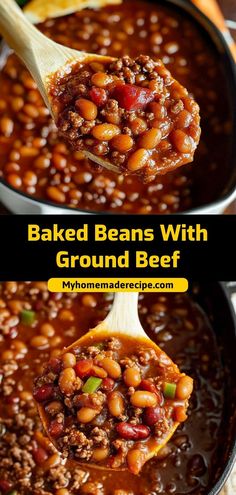 baked beans with ground beef in a skillet