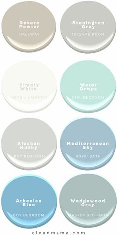 six different shades of paint in the same color scheme, each with their own name