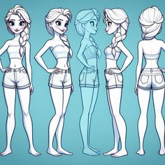 some cartoon characters are standing in their underwears and posing for the camera, all wearing short shorts