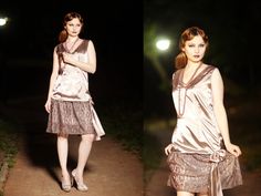 Plus Size 20s Flapper Great Gatsby Silver Art Deco Charleston Downton Abbey Bridesmaid Wedding Dress Flapper Wedding Dresses, Bridesmaid Wedding Dress, Gatsby Wedding Dress, Drop Waist Wedding Dress, Bride Dressing Gown, Flapper Wedding, Charleston Dress, Satin Background, 20s Dresses