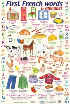 an illustrated poster with words and pictures for children's books, including farm animals