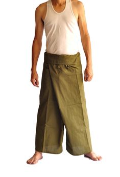 "Perfect Comfortable wear. Also you can wear these in many different occasions. Stay at home or go outside, yoga, shopping, travel etc. Thai pants are great for sauna, spa, meditation, jogging, hiking, trekking and for many purpose. One pouch with coconut buttons in front for storing items such as wallets, mobile phones, and keys Many of your favorite color and enjoy your day with comfortable Thai fisherman Pants. Unisex Men and Women Can Wear) Original Thai fisherman pants is Unique and Stylish Khaki Full-length Cotton Harem Pants, Khaki Cotton Harem Pants, Traditional Wide Leg Cotton Bottoms, Traditional Wide Leg Pants With Pockets, Traditional Wide-leg Pants With Pockets, Traditional Baggy Wide Leg Pants, Traditional Wide Leg Parachute Pants With Pockets, Traditional Wide-leg Parachute Pants With Pockets, Traditional Green Wide-leg Pants