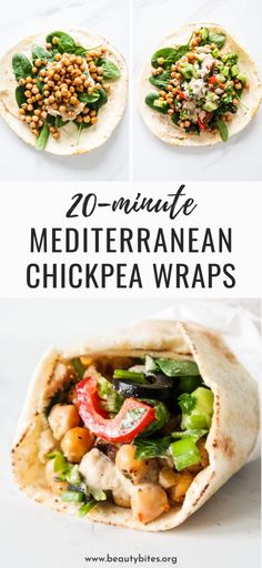 chicken wraps with vegetables and chickpeas in them