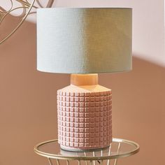 Charming Apricot Stoneware Table Lamp – Textured Base & Neutral Drum Shade - Decor interiors Garden Cushion Storage, Square Table Lamp, Squares Design, Mantle Mirror, Pink Lamp, Freestanding Mirrors, Leaner Mirror, Large Table Lamps, Tall Table