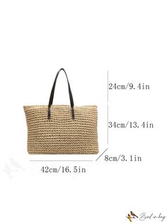 BirdinBag - Spacious Summer Straw Beach Bag - Minimalist Style for Travel & Vacation Lightweight Beige Rectangular Shoulder Bag, Large Capacity Square Summer Bag, Lightweight Rectangular Shoulder Bag For Vacation, Rectangular Hobo Bag For Daily Beach Use, Rectangular Hobo Bag For Daily Use And Beach Season, Lightweight Beige Shoulder Bag, Lightweight Rectangular Bags For Beach, Versatile Rectangular Beach Shoulder Bag, Versatile Rectangular Packable Bag