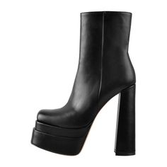 Square Toe Black Double Platform Block Heel Ankle Boot Fashion Party Dress, Pu Boots, Heels Fashion, Platform Block Heels, Block Heel Ankle Boots, Pu Heels, Block Heel Boots, Round Toe Heels, Fashion High Heels