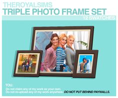 there are three frames with pictures on them