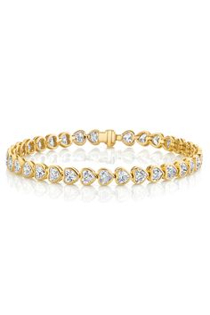 Anita Ko bezel heart diamond tennis bracelet. Heart Shaped Diamond (6.96ctw) Length: 6.5" 18k Yellow Gold Diamond Heart Bracelet With Brilliant Cut, Diamond Heart Cut Bracelet With Brilliant Cut, Diamond Heart Cut Brilliant Bracelet, Luxury Heart Cut Tennis Bracelet, Heart-shaped Brilliant Cut Diamond Bracelet, Diamond Heart Cut Tennis Bracelet With Brilliant Cut, Heart-shaped Diamond Tennis Bracelet With Accents, Heart-shaped Diamond Tennis Bracelet For Anniversary, Classic Heart-shaped Tennis Bracelet For Anniversary