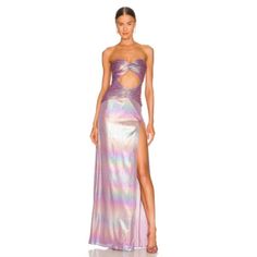 Retrofete Soleil Lilac Rainbow Maxi Dress Side Slit Cutout Bodice Strapless Side Zipper Closure Stretchy Fabric New With Tag Original Retail $680 Tags:Designer, Luxury, Revolve, Contemporary, Comfortable, Beach, Resort Wear, Party, Cocktail, Sexy, Chic Midnight Blue Gown, Beach Resort Wear, Sabrina Dress, Lame Fabric, Party Frocks, Summer Wedding Guests, Maxi Gown Dress, Blue Gown, Prom Colors