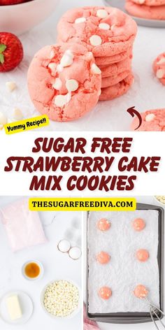 strawberry cake mix cookies with white chocolate chips and marshmallows