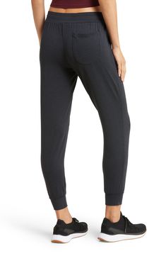 Made from a soft, stretchy recycled blend, these lightweight joggers are the perfect way to kick back in comfort during warmer months. 27" inseam; 9" leg opening; 11" front rise; 14" back rise (size Medium)   88% recycled polyester, 12% spandex   Machine wash, tumble dry   Imported Comfy Solid Activewear With Elastic Waistband, Versatile 4-way Stretch Sweatpants For Loungewear, Athleisure Joggers With Comfort Stretch And Elastic Panels, Athleisure Comfort Stretch Tapered Leg Joggers, Comfort Waistband Elastane Yoga Pants For Loungewear, Elastane Yoga Pants With Comfort Waistband For Loungewear, Go-dry Joggers For Loungewear, Relaxed Fit Solid Bottoms In Recycled Polyester, Relaxed Fit Bottoms In Recycled Polyester