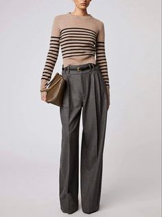 Altuzarra Tyr Trousers Colour: Anthracite Mottled Joseph Clothing, Leg Work, Pleated Pants, Casual Winter Outfits, Clothing Care, Wide Waistband, Skirt Top, High Waisted Pants, Work Outfit