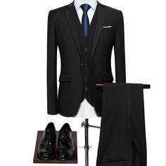 Men's Wedding Slim Suit - Zorket Fitted Black Three-piece Suit For Winter, Black Business Sets For Winter, Tailored Black Sets For Winter, Winter Business Black Sets, Black Notch Lapel Sets For Winter, Black Wedding Suit For Winter, Black Winter Wedding Suit, Blue Wedding Groom, Male Suits