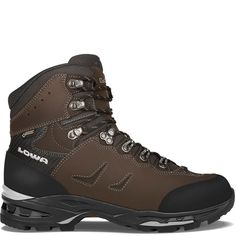 These durably waterproof and breathable 2106449499 LOWA Men's Camino GTX Hiking Boots  are designed with LOWA Flex® lacing which allows the laces to easily pull through the ball bearing lace loops that are set on free moving tabs, reducing overall pressure against the foot.    Heinen Terracare® Nubuck Leather GORE-TEX Lining Climate Control Insole  DuraPU® with SPS System Midsole Trekking Medium Stabilizer  VIBRAM® Apptrail Outsole Weight: 775 g/Single Shoe  2106449499 LOWA Men's Camino GTX Hiki Climate Control, Pull Through, Ball Bearing, Nubuck Leather, Gore Tex, Lace Up Boots, Fashion Boots, Favorite Things List, Dark Gray