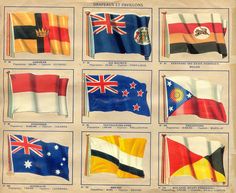 the flags of different countries are depicted in this old postcard from australia and new zealand