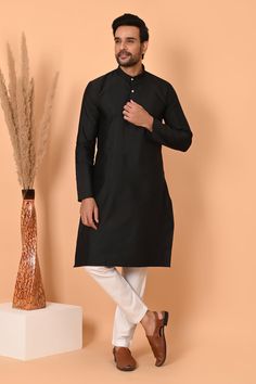 Indian designer party wear kurta pyjama for men's ethnic wear for all kind of occassion   Care instruction: dry clean  Top color: fabric:cotton + thread work + handwork  Package include:  top-kurta  Bottom-(pyjama) churidar pants (white colour)  Style- traditional kurta pyjama  Material-cotton Let us know the length you want A. Below  knee B. Above knee  Product size guidance: please refer to chest size measurement in the size chart for your correct size  Slightly colour variation may be there due to camera resolution Any specification feel free to message us it can also be customised In the colour you want and length as you want Eid Cotton Silk Straight Kurta, Eid Cotton Silk Bandhgala Straight Kurta, Black Cotton Silk Kurta For Eid, Sherwani With Dabka In Cotton Silk, Dabka Embellished Cotton Silk Sherwani, Cotton Silk Sherwani With Dabka, Straight Kurta Style, Semi-stitched Cotton Silk Sherwani Straight Kurta, Diwali Designer Wear Cotton Silk Kurta, Bollywood Style Cotton Silk Kurta For Eid