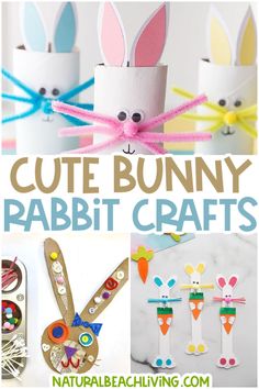 cute bunny rabbit crafts for kids to make with paper rolls and glues, including carrots