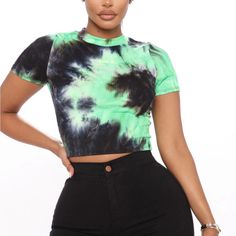 Ribbed Crop Top Round Neck Tie Dye Stretch 92% Polyester 8% Spandex Msrp: $19.99 New With Tags Attached Size M Approx Size - Bust: 36-37 Waist: 28-29 Us: 7/9 Green Elastane Summer Tops, Fitted Green Ribbed Top, Multicolor Fitted Crop Top With Crew Neck, Fitted Multicolor Crop Top With Crew Neck, Casual Green Elastane Top, Green Ribbed Fitted Crop Top, Fitted Casual Elastane Crop Top, Fitted Elastane Casual Crop Top, Casual Fitted Elastane Crop Top