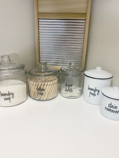 there are many jars with writing on them