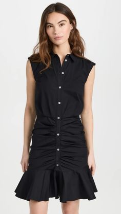 Veronica Beard Ruched Shirtdress | Shopbop Ruched Button-up Dress For Work, Fitted Cotton Shirt Dress For Business Casual, Elegant Ruched Shirt Dress For Work, Casual Ruched Shirt Dress For Daywear, Summer Cotton Shirt Dress For Business Casual, Chic Button-up Ruched Shirt Dress, Chic Ruched Button-up Shirt Dress, Chic Ruched Shirt Dress For Daywear, Fitted Shirt Dress For Summer Business Casual