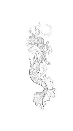 a black and white drawing of a mermaid