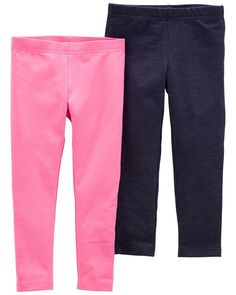 A closet essential, these leggings are equipped with a covered elastic waistband and lots of stretch for all day comfort. Plus, with two in one pack, she has one for today and one for tomorrow! Toddler Girls Leggings, Navy Leggings, Free Jeans, Navy Baby, Pink Denim, Leggings Set, Activewear Sets, Boys Pajamas