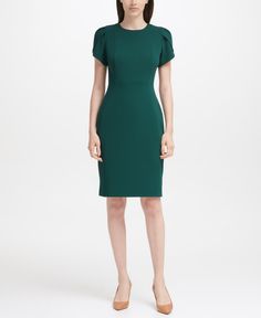 in stock Calvin Klein Formal Sheath Midi Dress, Calvin Klein Sheath Mini Dress For Work, Calvin Klein Sheath Bodycon Dress For Work, Elegant Calvin Klein Sheath Mini Dress, Calvin Klein Blue Sheath Dress, Classic Sheath Dress, Calvin Klien, Tulip Sleeve, Women's Dresses