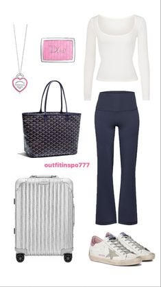 Airport Outfit Goyard, Girly Airport Outfit, Stockholm Airport Outfits, Navy Blue Flared Leggings Outfit, Airport Outfit Layout, Leggings Outfit Layout, Navy Blue Flare Leggings Outfit, Navy Flare Leggings Outfit, Blue Flare Leggings Outfit