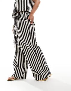 ASOS DESIGN Curve dad pants with linen in monochrome stripe - part of a set | ASOS Chic Striped Cotton Wide Leg Pants, Chic Striped Wide Leg Cotton Pants, Summer Wide-leg Pants With Contrast Stripes, Summer Wide Leg Pants With Contrast Stripes, Chic Striped Linen Bottoms, Pinstripe High-waisted Pants For Summer, Summer Pinstripe High-waisted Pants, Striped Wide-leg Linen Pants, Striped Linen Wide-leg Pants