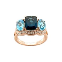 Le Vian® Ring featuring 2 1/5 cts. Deep Sea Blue Topaz™, 1 3/4 cts. Blue Topaz, 1/5 cts. Vanilla Diamonds® set in 14K Strawberry Gold® Levian Rings, Le Vian, Modern Ring, Sea Blue, Blue Topaz Ring, Topaz Ring, Deep Sea, Ring Ring, Modern Fashion