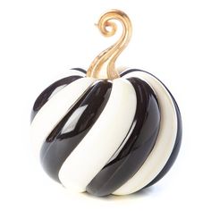 a black and white striped pumpkin on a white background