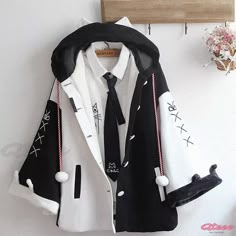 Qteee - Stylish Hooded Cloak Coat with Devil Darkness Print and Zipper, featuring Colorblock Design Cloak Coat, Concept Clothing, Clothing Design Sketches, Hooded Cloak, Dress Design Sketches, Jacket Shirt, Shirt Tie, Fashion Inspiration Design, Really Cute Outfits