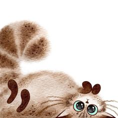 a drawing of a cat with blue eyes laying on its back and looking at the camera