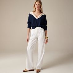 Pleated button-front pant in chino Womens Chinos, Jcrew Collection, Summer Suits, Linen Shop, Suit Shop, Pants Straight, Scarf Hairstyles, Casual Wardrobe, Kids Wear