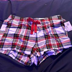 Great Condition Nwt Never Worn Old Navy Pj Shorts Casual Plaid Shorts, Plaid Short Bottoms For Pajama Party, Casual Cotton Pants For Holiday, Casual Shorts For Pajama Party, Casual Cotton Holiday Pants, Plaid Shorts For Pajama Party, Casual Multicolor Short Leg Bottoms, Casual Red Shorts For Pajama Party, Red Casual Shorts For Pajama Party