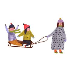 three children are riding on a sled