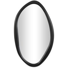 a black oval mirror on a white background