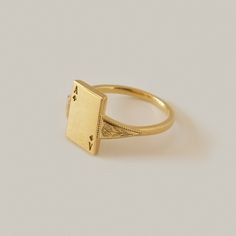 MEREWIF : Shop All : Ace of Spades Ring Gold Tarnish Resistant Signet Ring In Recycled Gold, Elegant Gold Brass Signet Ring, Gold Brass Rings Fine Jewelry, Gold Tarnish-resistant Recycled Gold Signet Ring, Gold Brass Fine Jewelry Rings, Gold Brass Rings In Fine Jewelry Style, Classic Brass Open Ring Jewelry, Gold Brass Engraved Ring For Promise, Yellow Gold Brass Rings For Anniversary