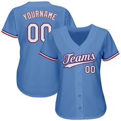 Custom Light Blue White-Red Authentic Baseball Jersey Affordable Blue Baseball Jersey For Sports Fans, Cheap Blue Baseball Jersey, Affordable Blue Sports Fan Baseball Jersey, Custom Baseball Jersey, St. Patricks Day, Blue Football, Reds Baseball, Alpha Kappa Alpha, Custom Jerseys