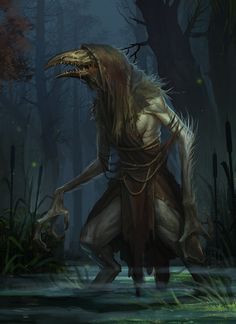 an image of a creature in the woods with its mouth open and hands on his hips