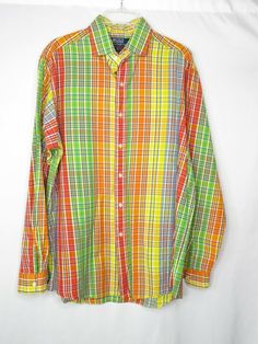 POLO - RALPH LAUREN MULTI-COLOR PLAID LONG SLEEVE BUTTON FRONT SHIRT SZ L #U632 COLORS INCLUDE SHADES OF YELLOW, RED, GREEN, ORANGE, BLUE AND BLACK WESTERTON BUTTON DOWN COLLAR BUTTON CUFFS CHEST 48 IN LENGTH 30 IN MEASUREMENTS ARE APPROXIMATE Shipping: Calculated Important Details Pictures are taken in the best light possible. Please note that we do our best to represent the colors as they appear in person but different lights cause colors to look differently. Also every computer, tablet, and s Details Pictures, Shades Of Yellow, Button Front Shirt, Button Down Collar, Blue And Black, Green Orange, Computer Tablet, Red Green, Polo Ralph