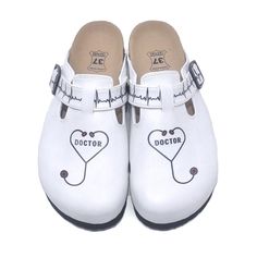 Doctor Clogs, Doctor Shoes, 100% Handmade, Comfortable DOCTOR Themed Professional Women Clogs, Anatomical by AgataAlessa on Etsy Ergonomic Non-slip Clogs With Round Toe, White Comfortable Clogs With Arch Support, Comfortable White Clogs With Rubber Sole, White Closed Toe Clogs With Arch Support, White Slip-resistant Round Toe Clogs, White Clogs With Cushioned Footbed And Round Toe, White Clogs With Cushioned Footbed, White Closed Toe Clogs With Cushioned Footbed, White Clogs With Removable Insole And Round Toe