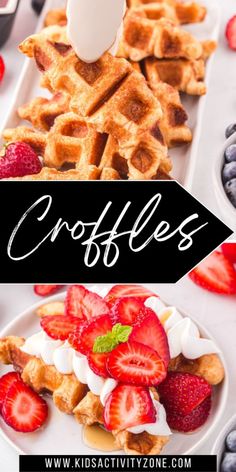 some waffles and strawberries are on a plate