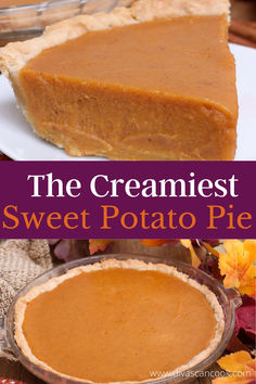 the creamyest sweet potato pie is ready to be eaten and served for thanksgiving dinner