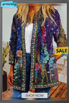 Floral Pocketed Vacation Jackets Womens Jackets Casual, Ibiza Fashion, A Jacket, Linnet, Winter Jackets Women, Print Jacket, Sierra Leone, Fashion Colours, Outerwear Coats