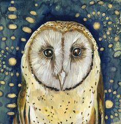 an owl with big eyes is shown in this painting