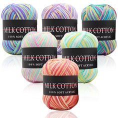 six balls of milk cotton yarn in different colors