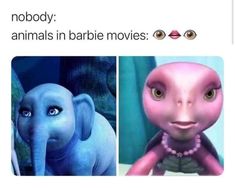 an elephant with two different faces and the caption says nobody animals in babies movies