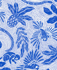 a blue and white pattern with flowers on it