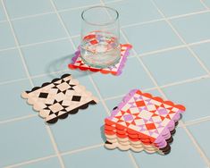 Mod Quilt Coaster Set-Coaster-And Here We Are Cloth Coasters Free Pattern, Coaster To Sew, How Go Make Coasters, Pottery Puzzle Coasters, Modern Coaster Design, Coasters Merch, Quilted Round Coasters, Cute Coasters Tile, 5 Inch Quilted Coaster